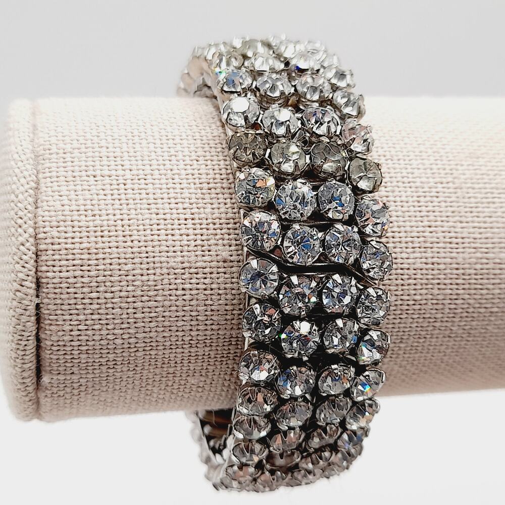 Vintage Airflex Rhinestone Bracelet, Wide Stretch Band, Made in USA, Mid-Century